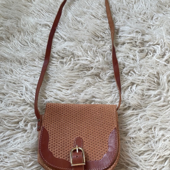 Handbags - Vintage Leather Suede Saddle Mini Shoulder Bag - Brown Perforated Leather